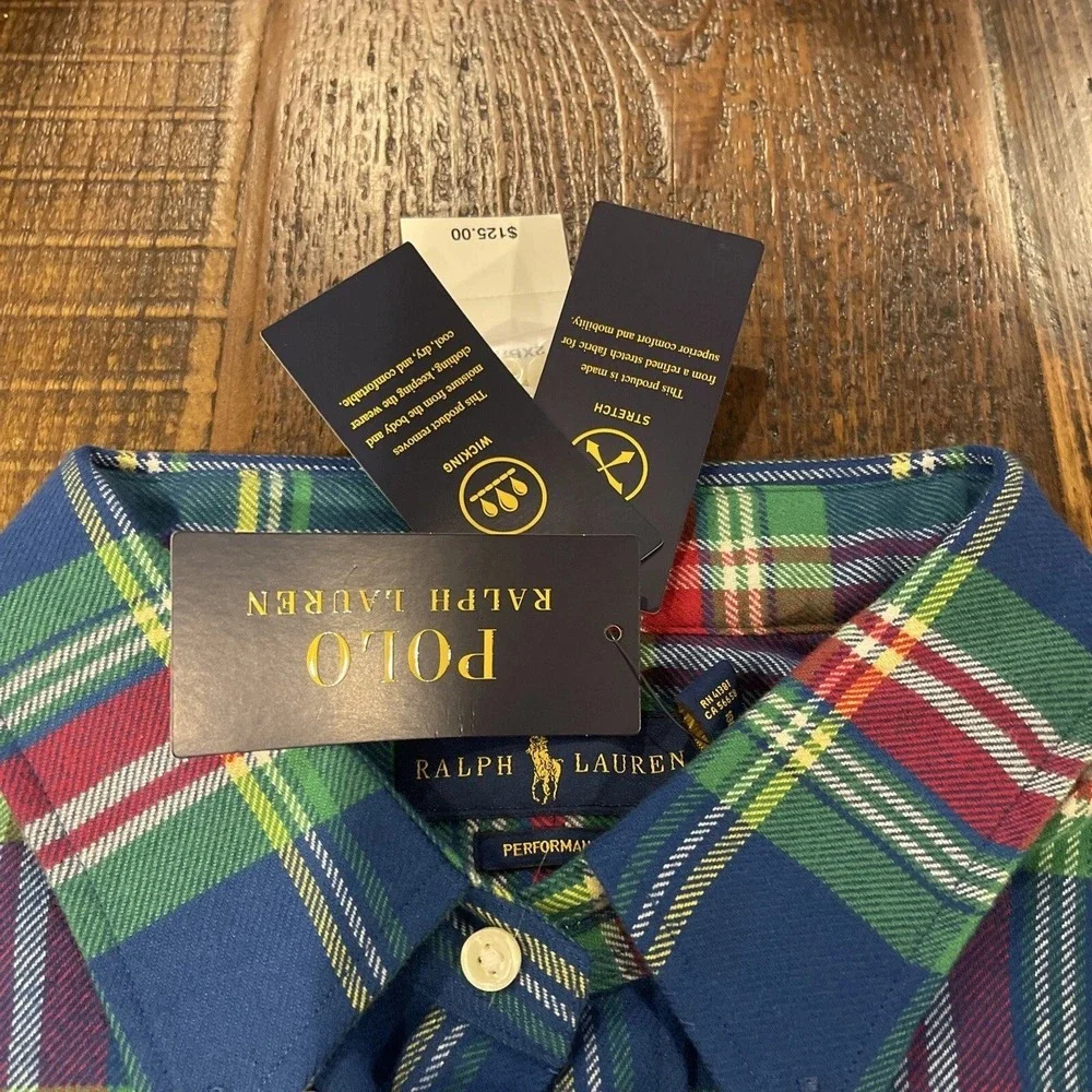 Polo Ralph Lauren Performance Plaid Shirt Mens 3xlt Blue Green Stretch Wicking